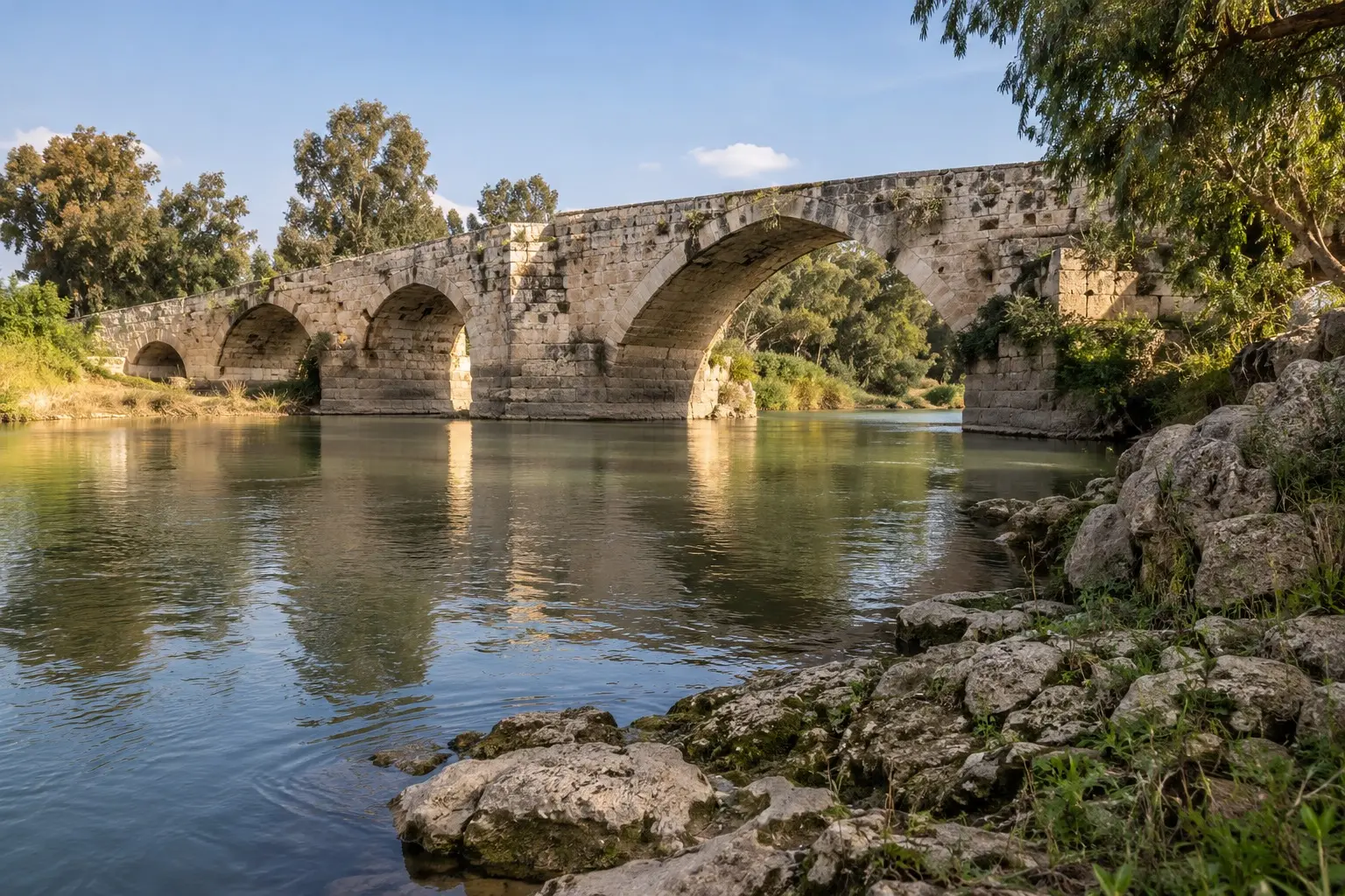 Arches of the Misis bridge reflected in the river