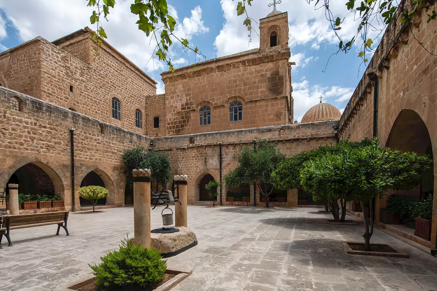 Bell tower and courtyard of Deyrulzafaran Monastery