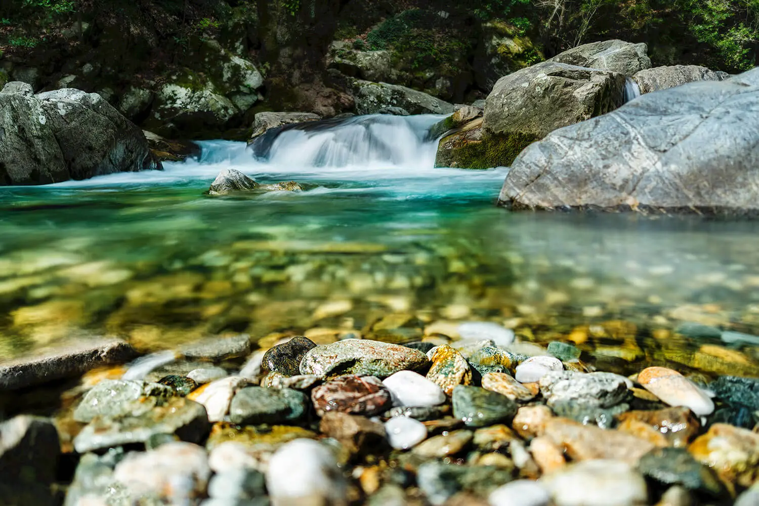 Clear water over stones in the Kaz Mountains