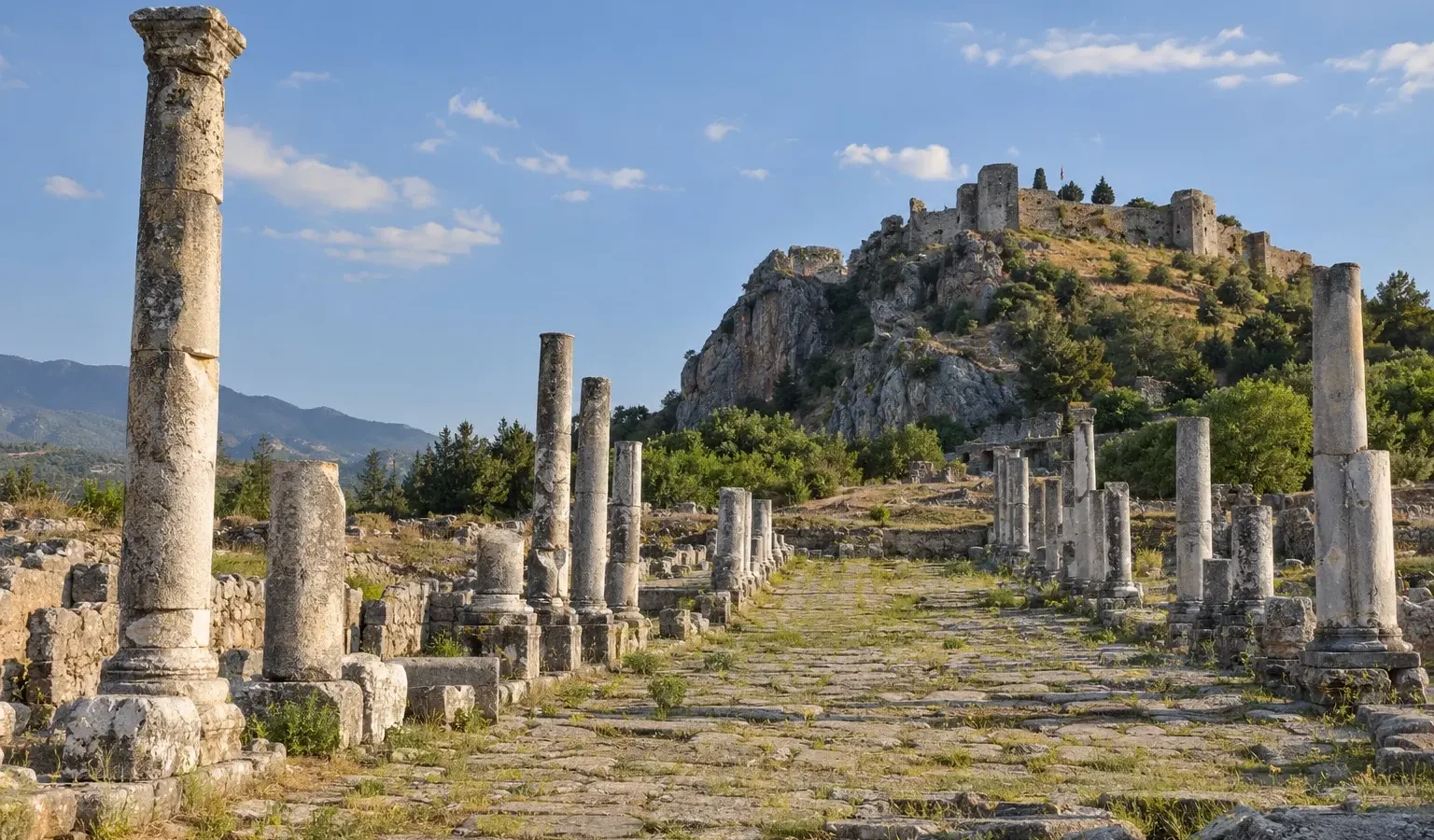 The colonnaded street and castle of Kastabala