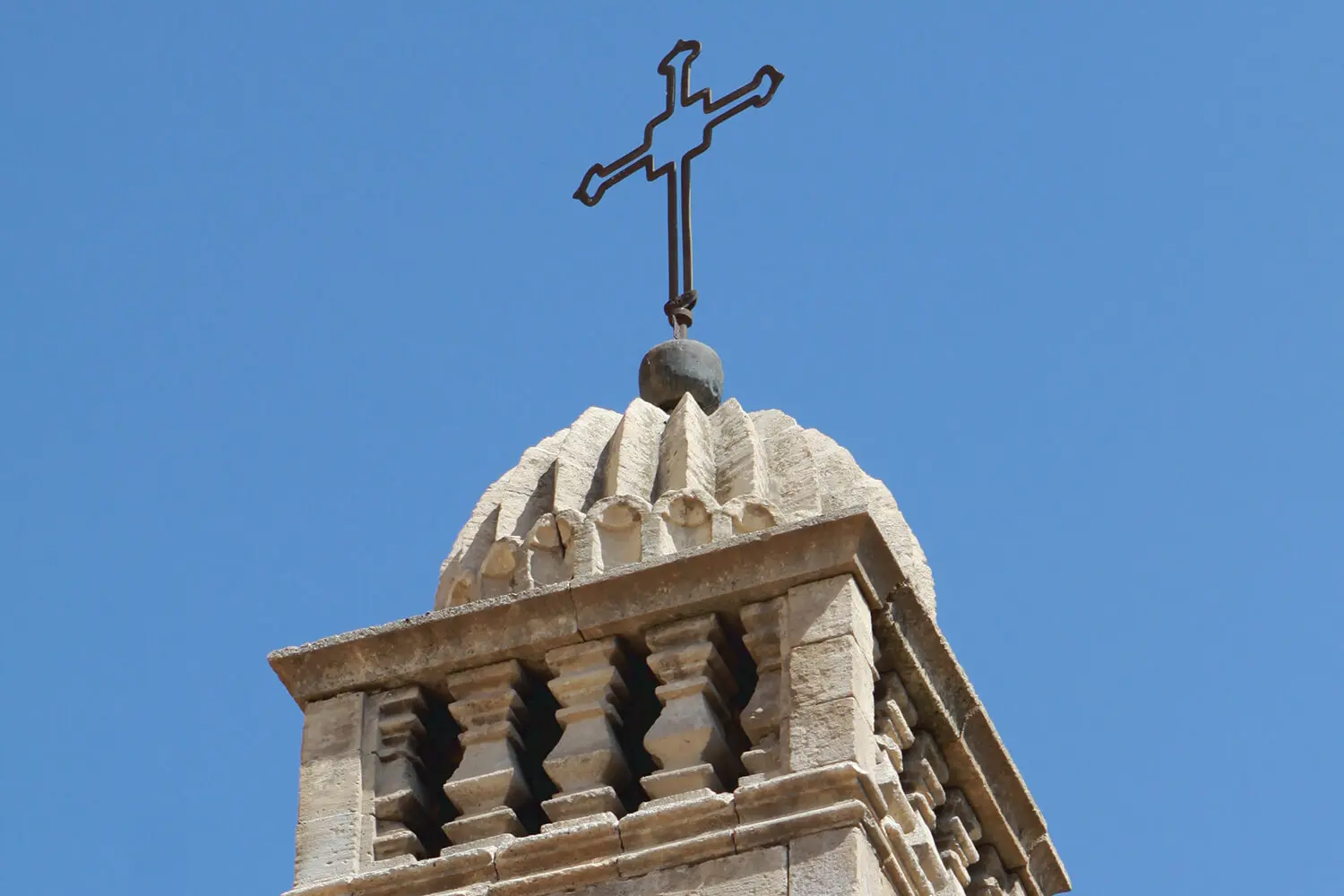 Cross on the dome of the Mar Behnam bell tower