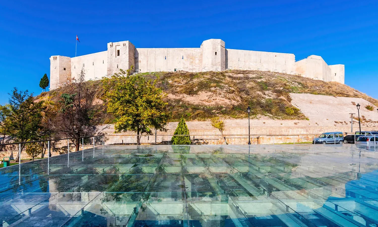 Gaziantep Castle on its mound above the glass-covered square