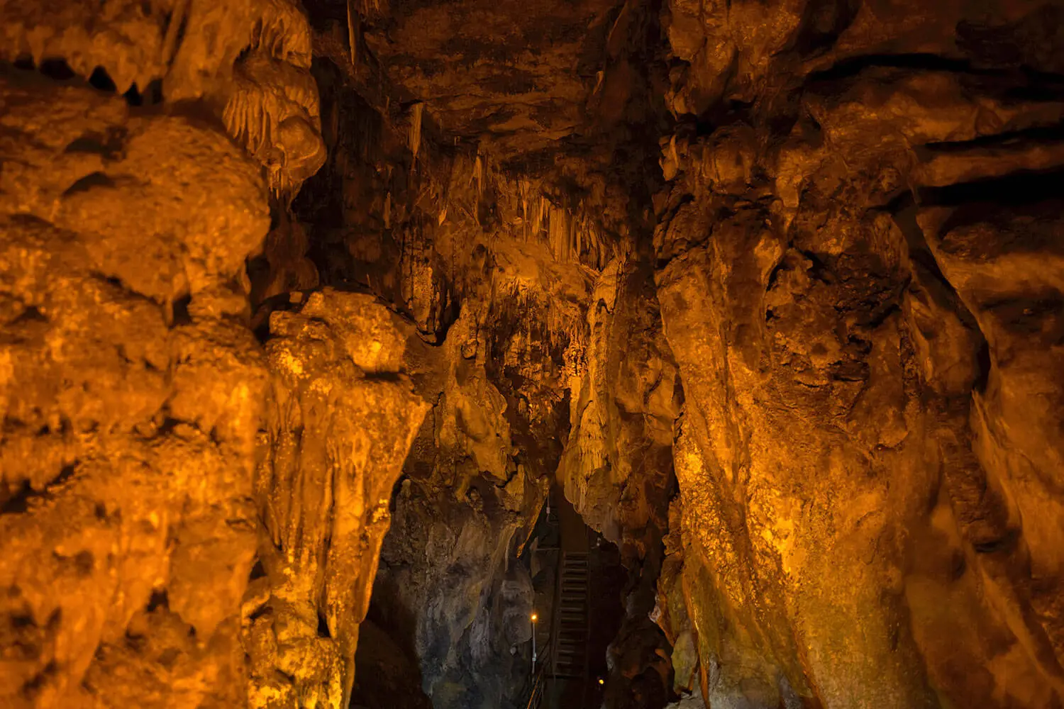 The illuminated passage of Bulak Cave