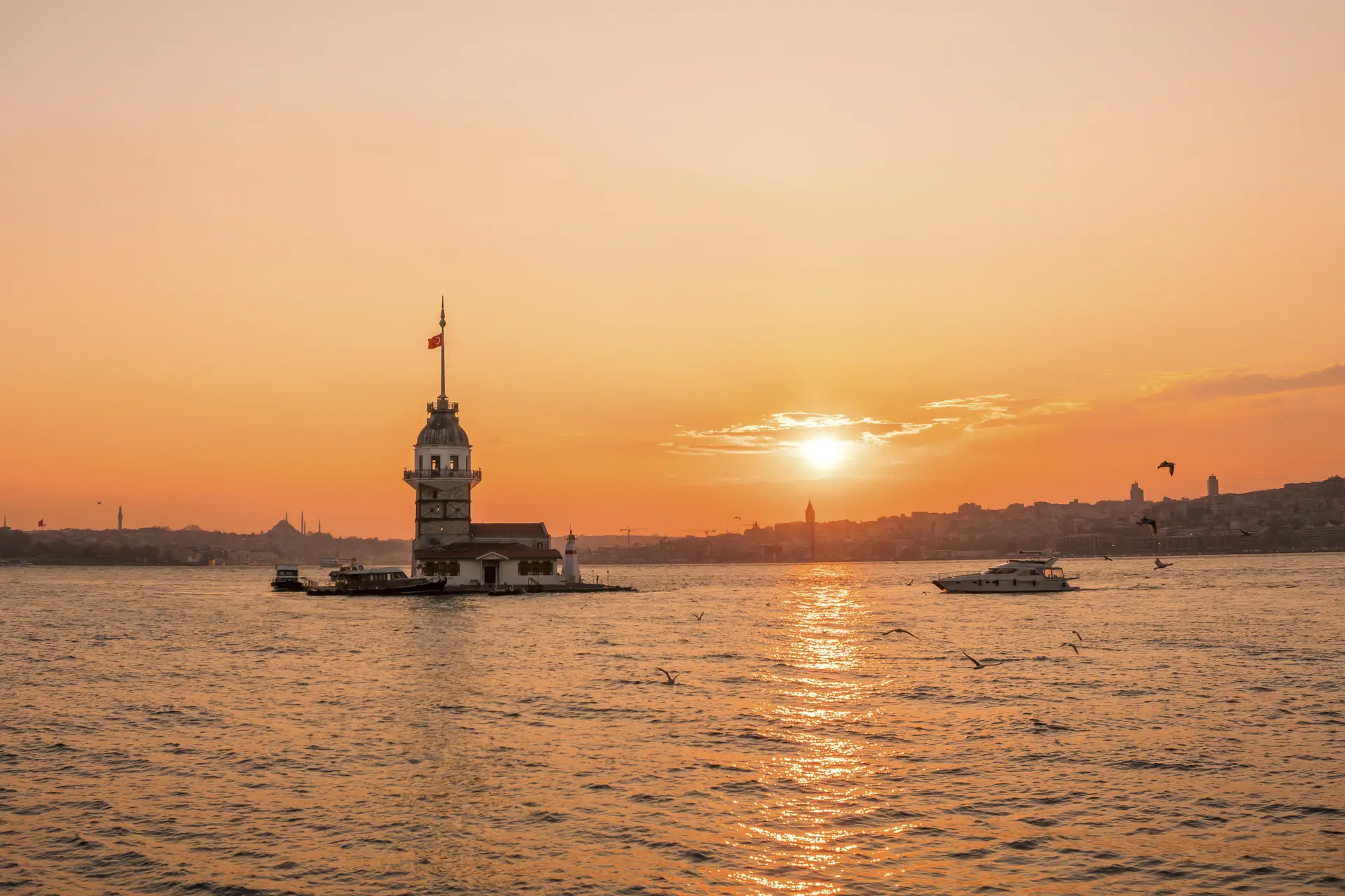 The Maiden's Tower in the Bosphorus at sunset