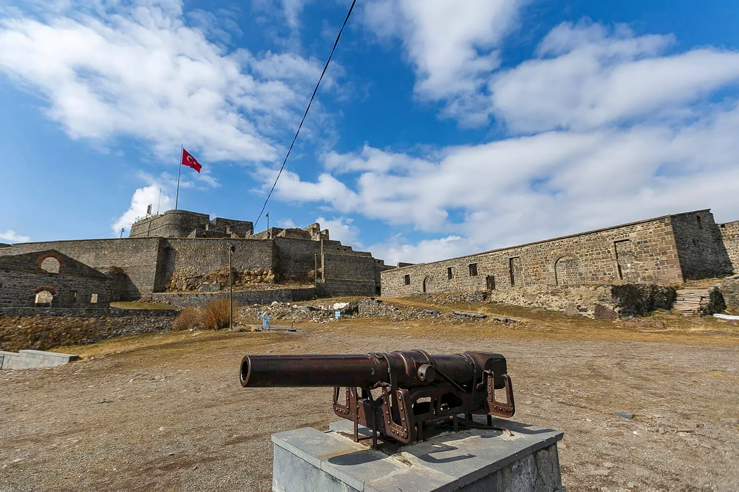 An old cannon on the ramparts of Kars Castle