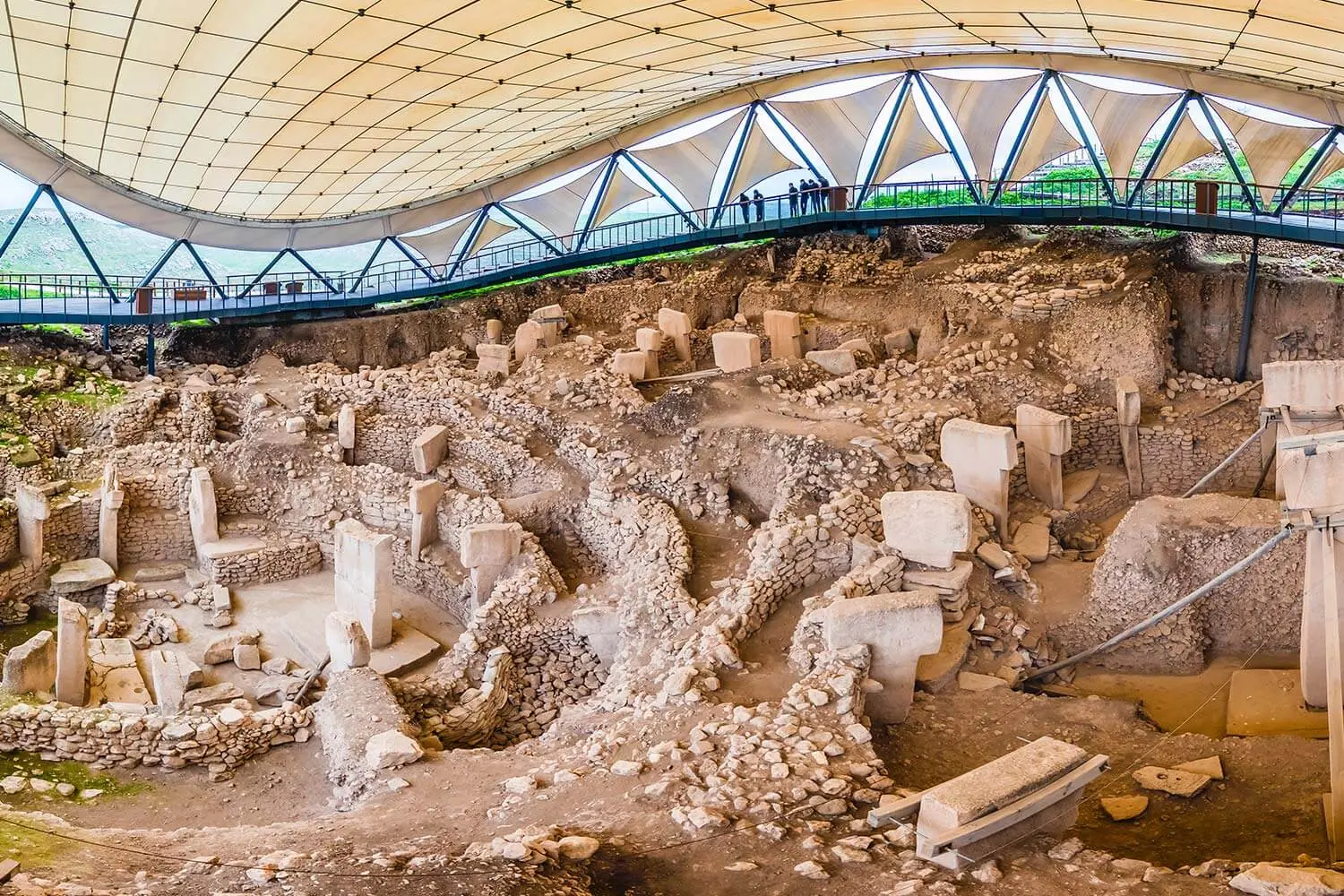 The protective roof over the excavated enclosures at Göbeklitepe