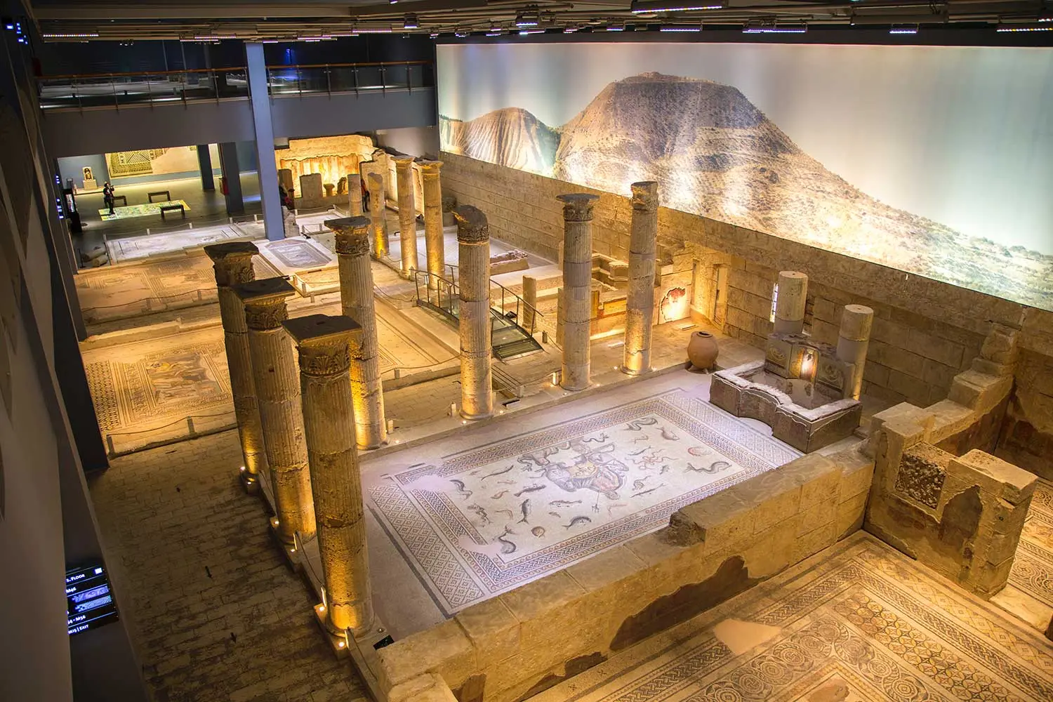 A reconstructed Roman villa room at the Zeugma Mosaic Museum