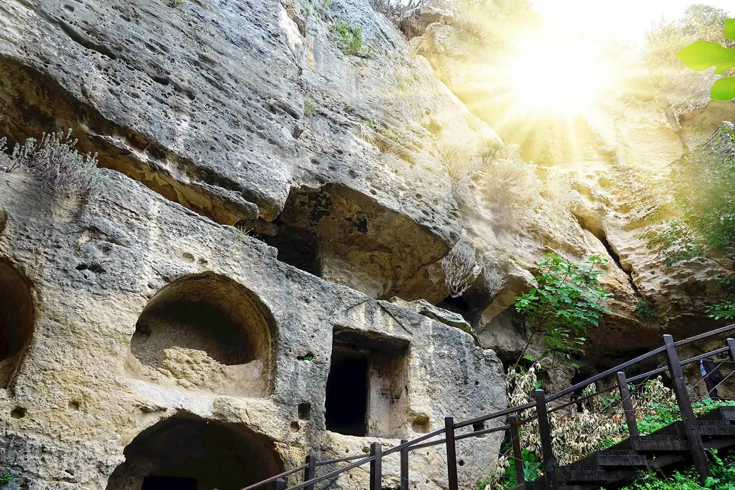 Rock-cut chambers along the path to the Titus Tunnel