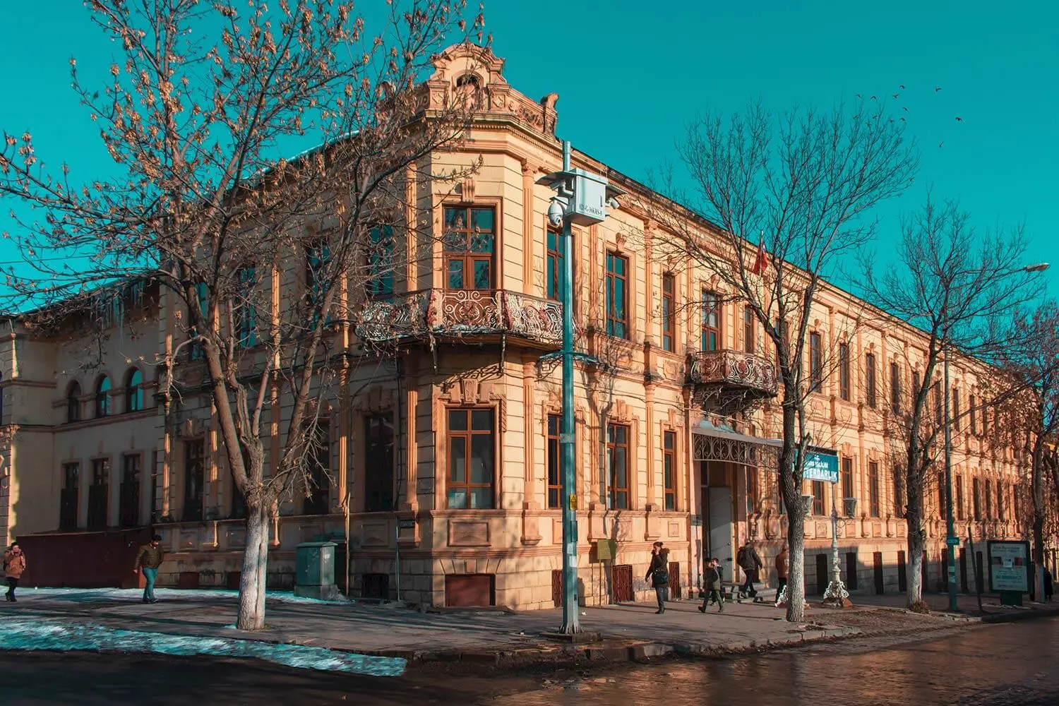 A Russian-era stone building on a Kars street