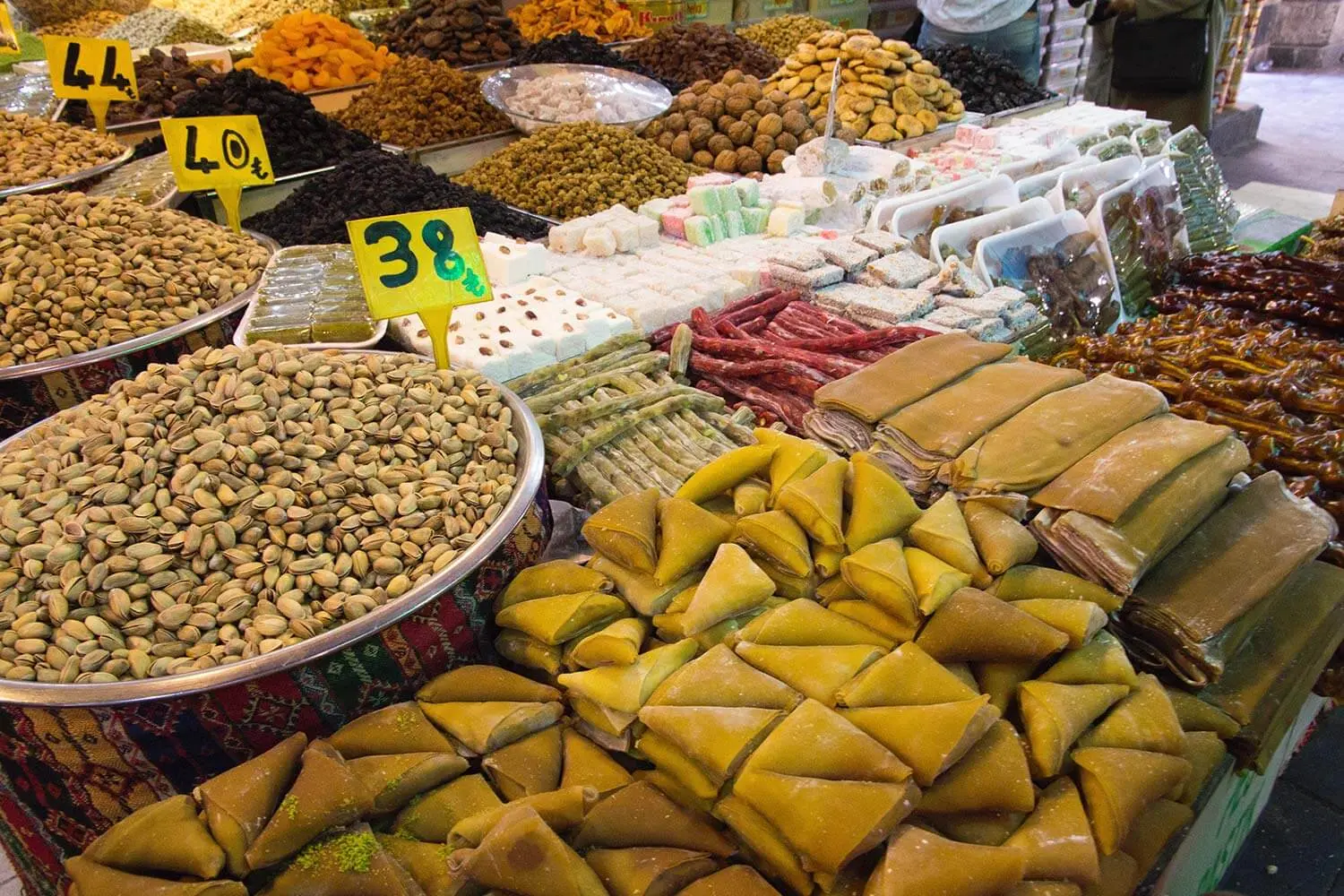 Spices, nuts and dried fruit at a market in Gaziantep