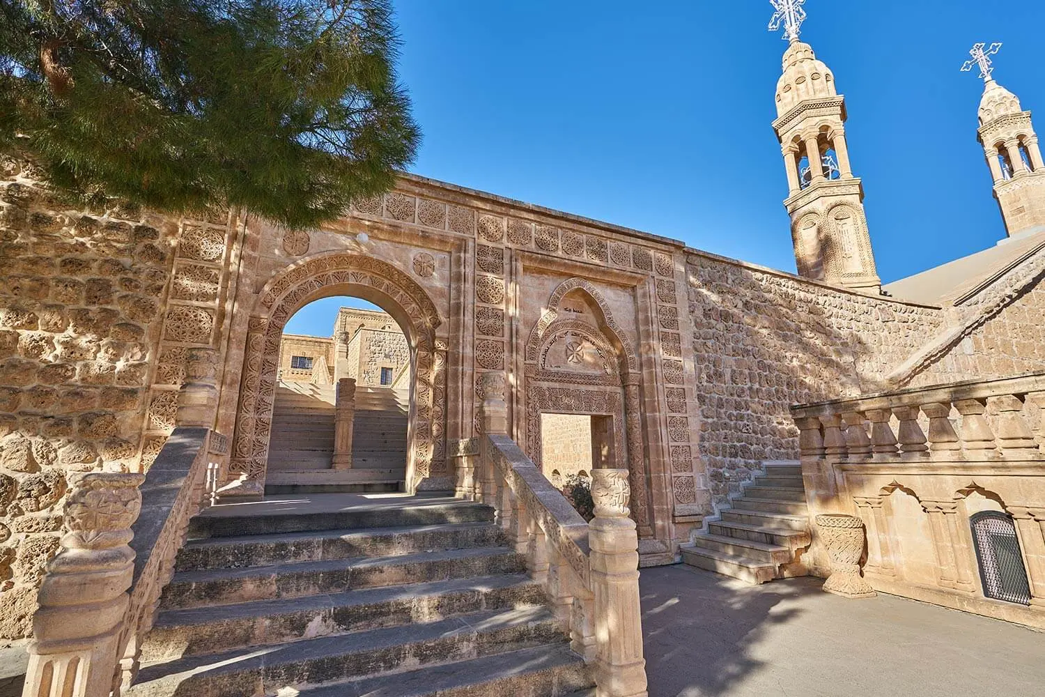 Steps and towers at Mor Gabriel Monastery near Midyat