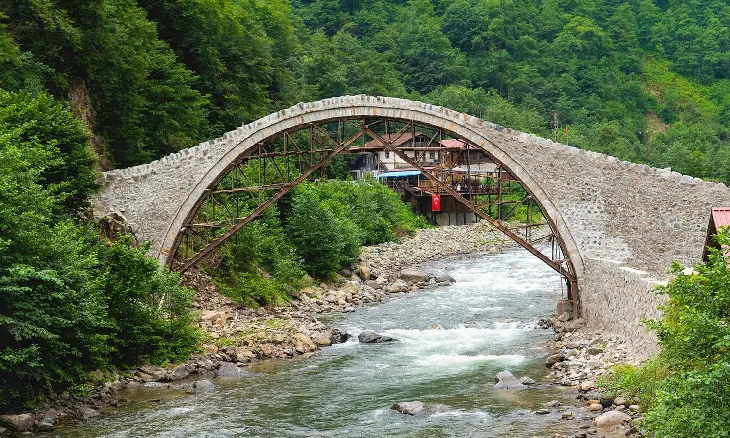 A stone arch bridge over the Fırtına stream