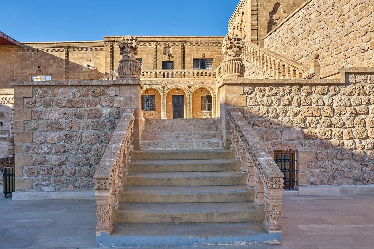 Stone stairway inside Mor Gabriel Monastery
