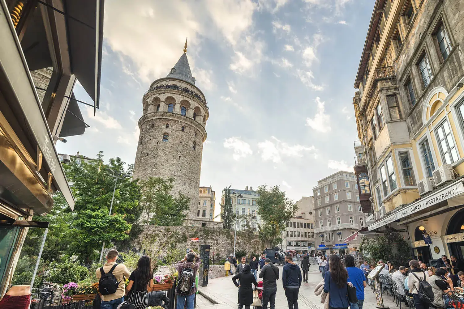 Visitors on the square below Galata Tower